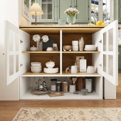 Buffet de Cuisine Moderne, Îlot Extensible avec Rangement et Étagères, Structure MDF, Blanc, 138-204x35x102,5 cm