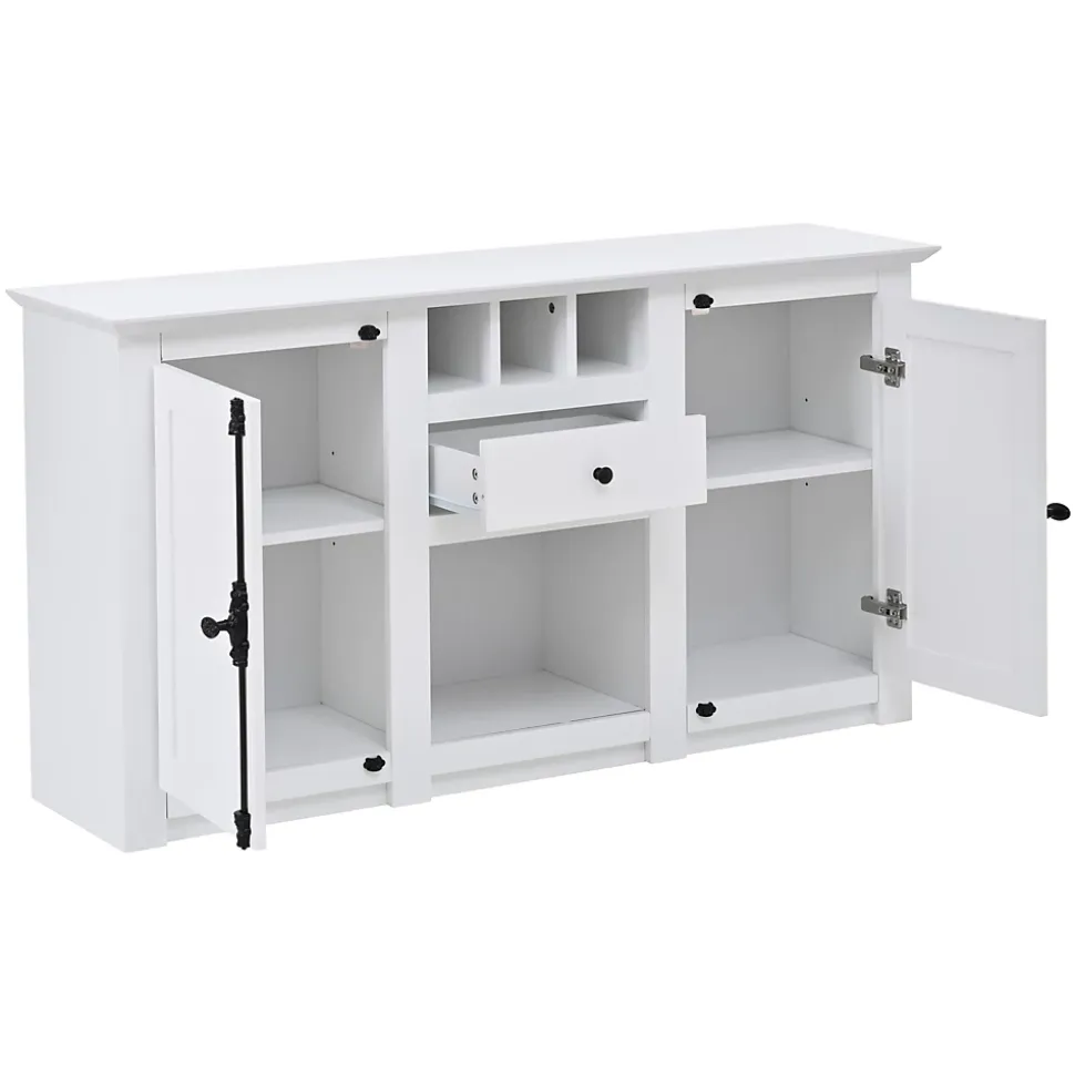 Buffet de Cuisine Moderne avec 2 Portes, 1 Tiroir et 3 Porte-Bouteilles, MDF + Panneaux de Particules, Blanc, 130x35x70 cm