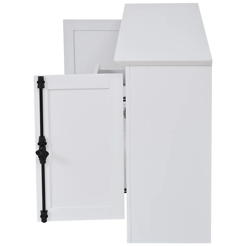 Buffet de Cuisine Moderne avec 2 Portes, 1 Tiroir et 3 Porte-Bouteilles, MDF + Panneaux de Particules, Blanc, 130x35x70 cm