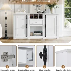 Buffet de Cuisine Moderne avec 2 Portes, 1 Tiroir et 3 Porte-Bouteilles, MDF + Panneaux de Particules, Blanc, 130x35x70 cm