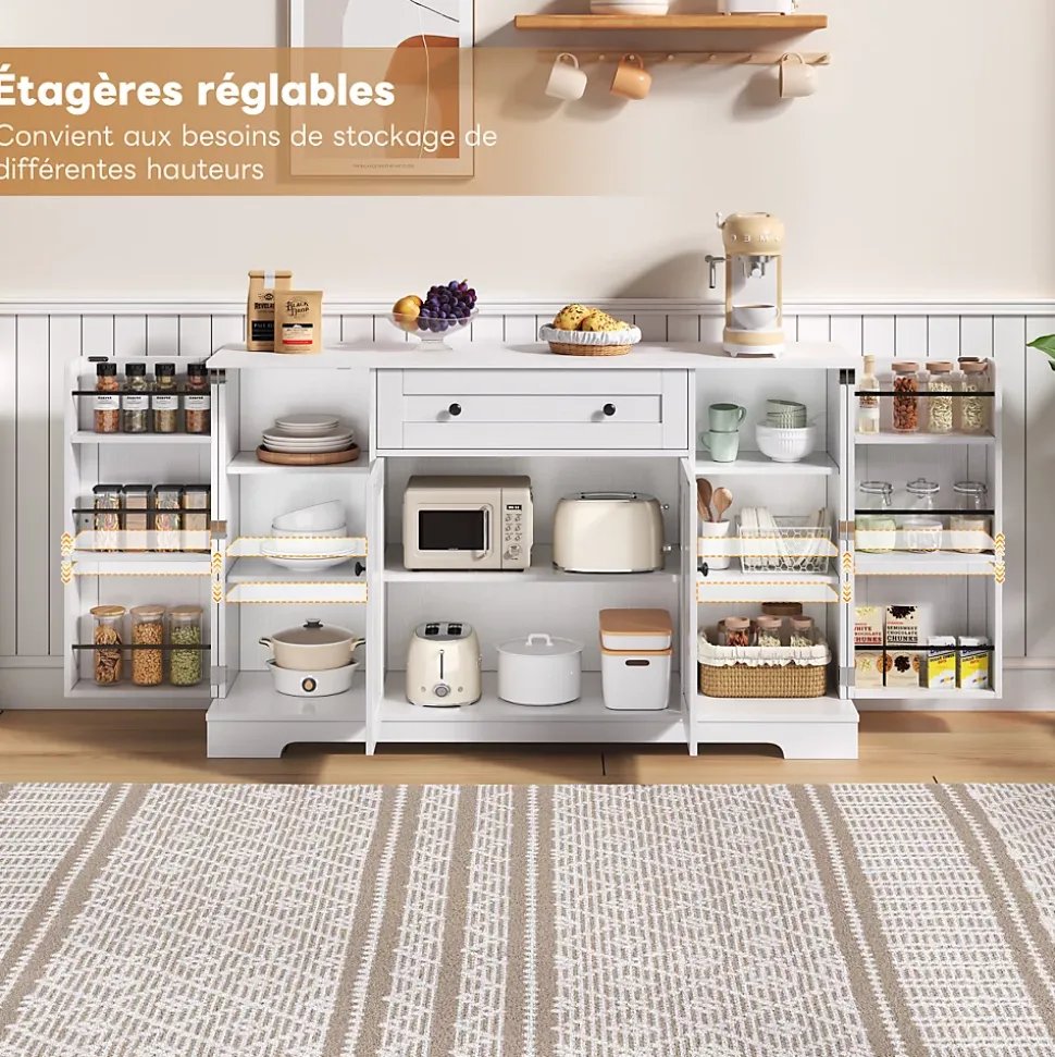 Buffet de cuisine multifonction avec portes et étagères réglables, design moderne, anti-basculement, idéal pour cuisine et salon