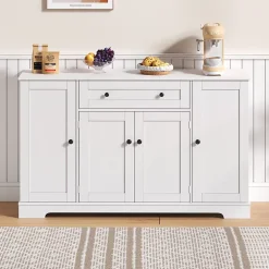 Buffet de cuisine multifonction avec portes et étagères réglables, design moderne, anti-basculement, idéal pour cuisine et salon