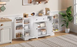 Buffet de cuisine multifonction avec portes et étagères réglables, design moderne, anti-basculement, idéal pour cuisine et salon