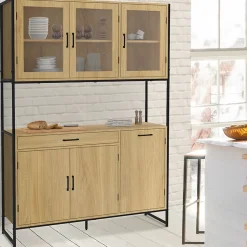 Buffet de cuisine vitré 120 CM DETROIT meuble vaisselier 6 portes design industriel + tiroir