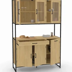 Buffet de cuisine vitré 120 CM DETROIT meuble vaisselier 6 portes design industriel + tiroir
