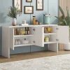 Buffet de Rangement 4 Portes avec Système Anti-Basculement, design Moderne et Minimaliste, Salon et entrée, Blanc, 152x40x76,5 cm