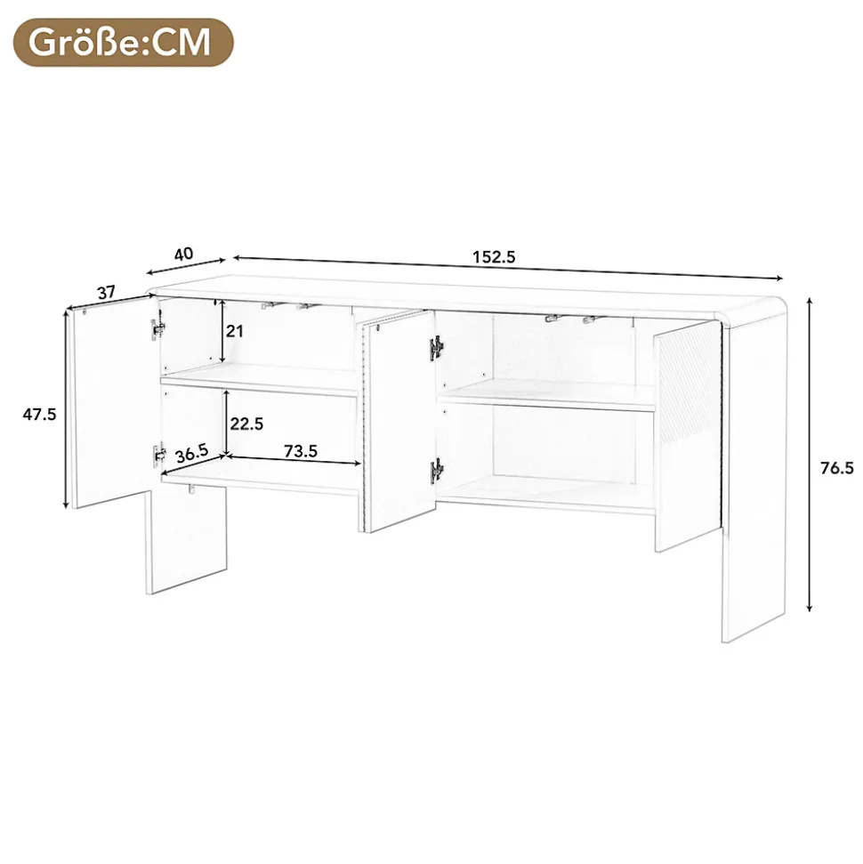 Buffet de Rangement 4 Portes avec Système Anti-Basculement, design Moderne et Minimaliste, Salon et entrée, Blanc, 152x40x76,5 cm