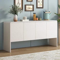 Buffet de Rangement 4 Portes avec Système Anti-Basculement, design Moderne et Minimaliste, Salon et entrée, Blanc, 152x40x76,5 cm