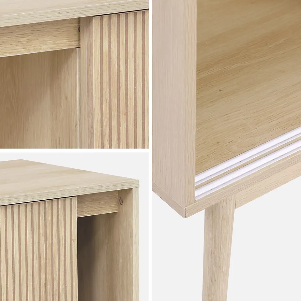 Buffet de rangement décor bois. 2 portes coulissantes. buffet haut. vaisselier. L 115 x l 39.5 x H 90cm - Linear