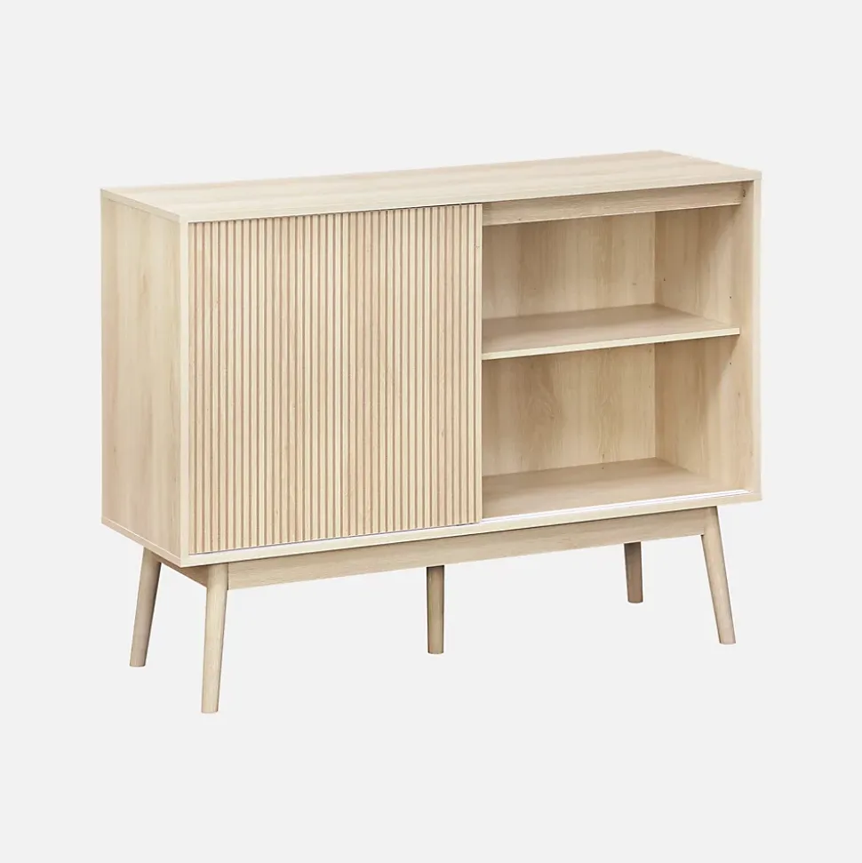 Buffet de rangement décor bois. 2 portes coulissantes. buffet haut. vaisselier. L 115 x l 39.5 x H 90cm - Linear