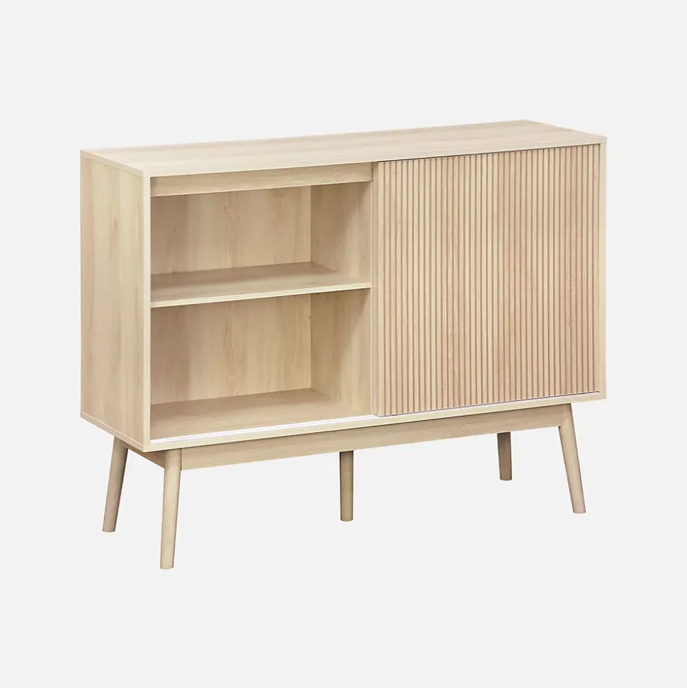 Buffet de rangement décor bois. 2 portes coulissantes. buffet haut. vaisselier. L 115 x l 39.5 x H 90cm - Linear