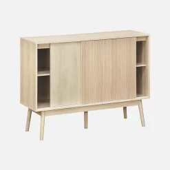 Buffet de rangement décor bois. 2 portes coulissantes. buffet haut. vaisselier. L 115 x l 39.5 x H 90cm - Linear