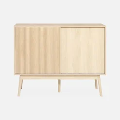 Buffet de rangement décor bois. 2 portes coulissantes. buffet haut. vaisselier. L 115 x l 39.5 x H 90cm - Linear