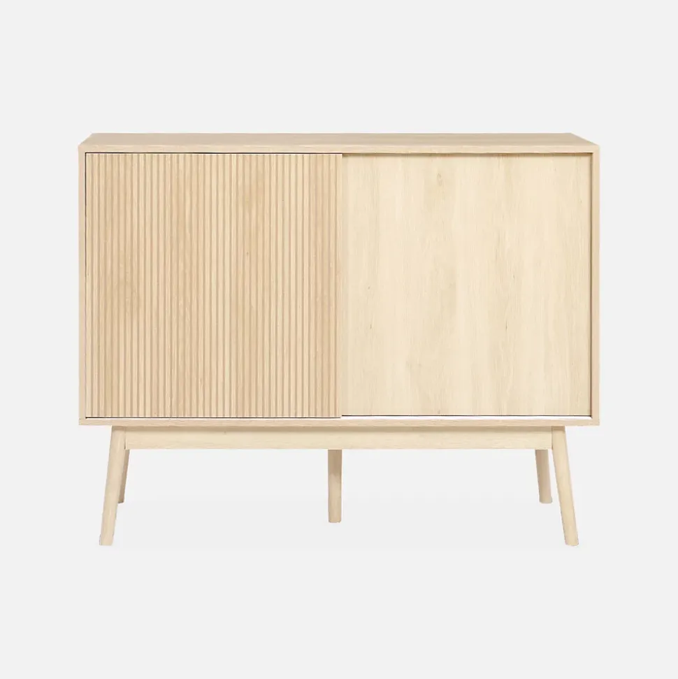 Buffet de rangement décor bois. 2 portes coulissantes. buffet haut. vaisselier. L 115 x l 39.5 x H 90cm - Linear