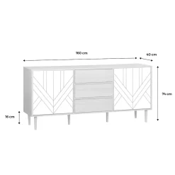 Buffet de rangement décor bois et blanc - Mika - 2 niveaux. 2 portes. 3 tiroirs. buffet bas. L 160 x l 40 x H 74cm
