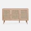 Buffet de rangement en cannage 120x39x70cm - Bohème - 2 niveaux. 3 portes. pieds scandinaves. buffet bas
