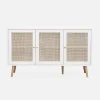 Buffet de rangement en cannage. blanc cassé 120x39x70cm - Bohème - 2 niveaux. 3 portes. pieds scandinaves. buffet bas