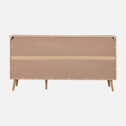 Buffet de rangement. Eva. décor bois et cannage arrondi. 2 portes 3 tiroirs. buffet bas. L 150 x l 39 x H 79cm