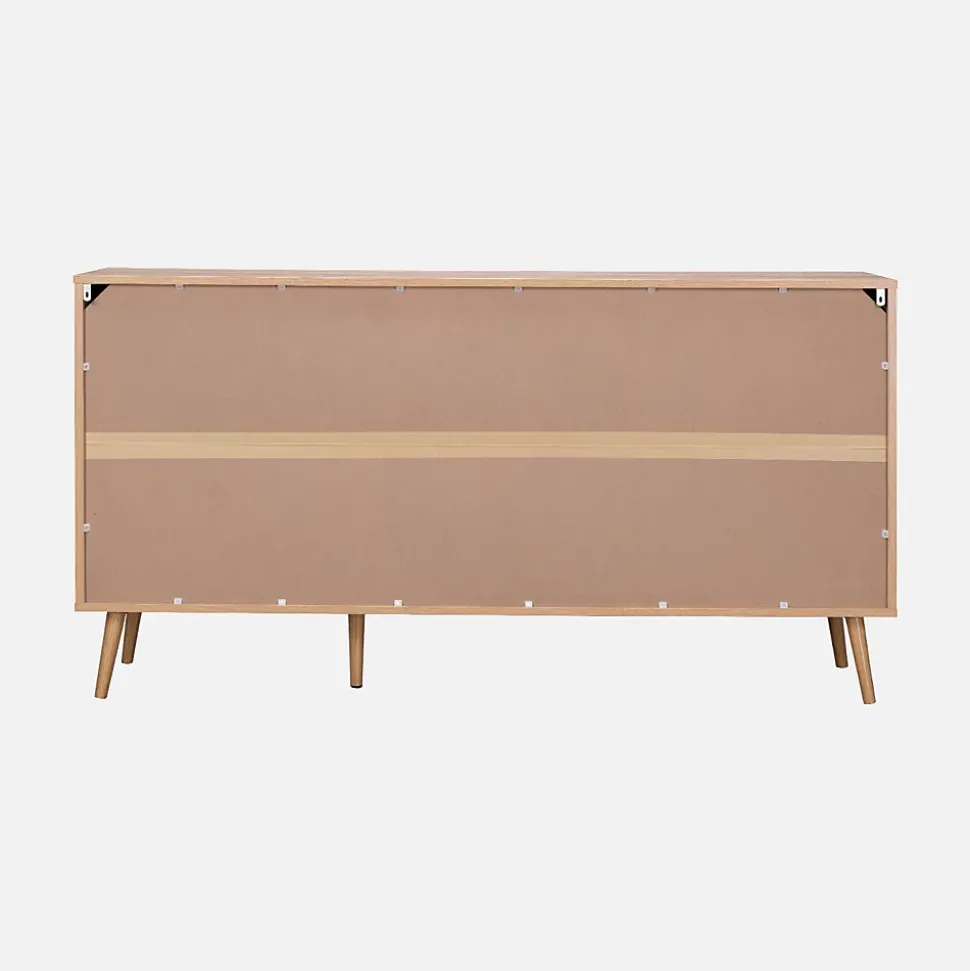Buffet de rangement. Eva. décor bois et cannage arrondi. 2 portes 3 tiroirs. buffet bas. L 150 x l 39 x H 79cm