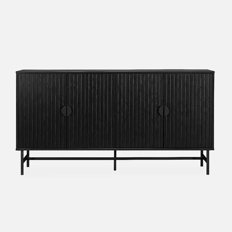 Buffet de rangement noir. Bazalt. quatre portes. deux étagères. buffet haut. vaisselier. L 157.5 x l 39 x H 83cm