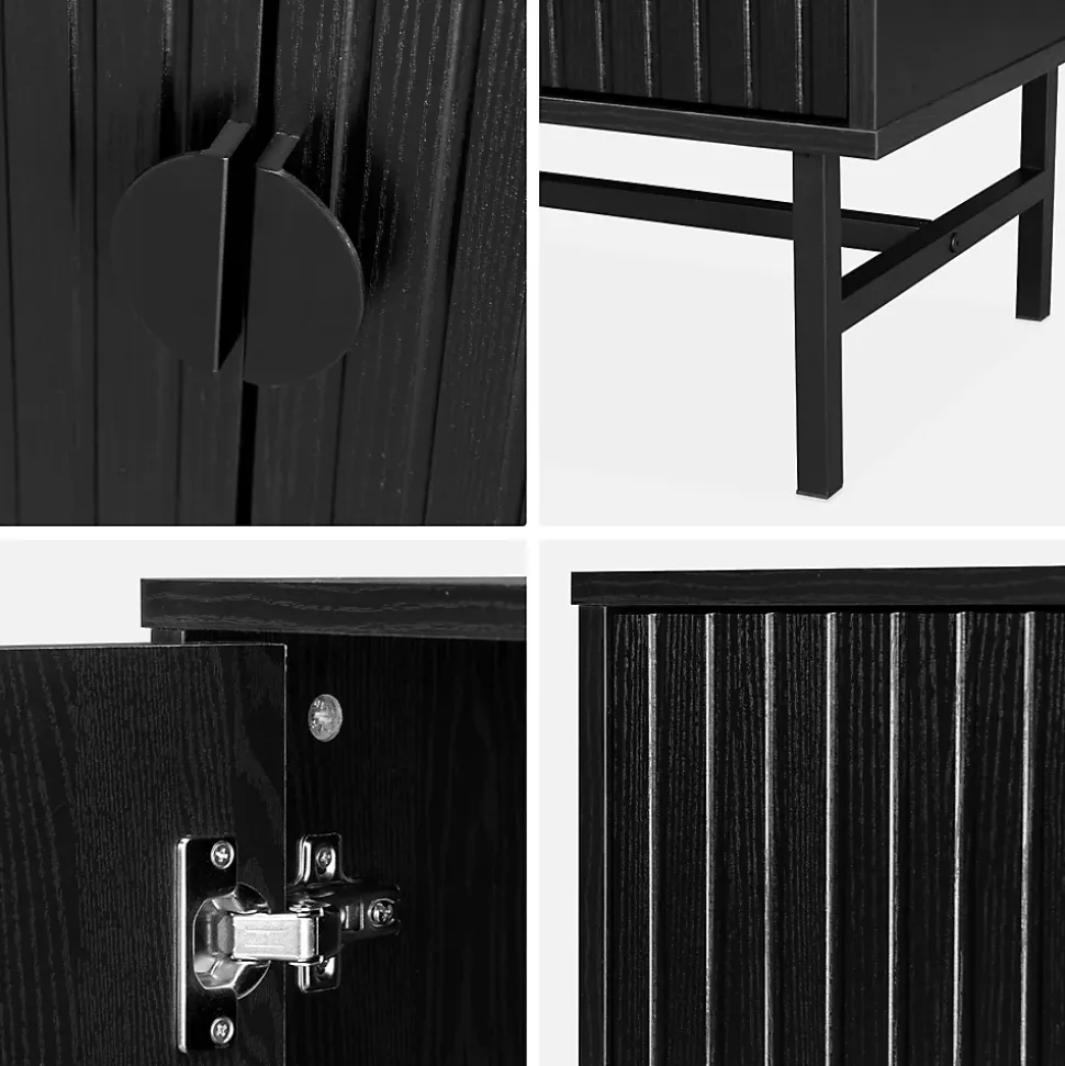 Buffet de rangement noir. Bazalt. quatre portes. deux étagères. buffet haut. vaisselier. L 157.5 x l 39 x H 83cm