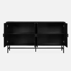 Buffet de rangement noir. Bazalt. quatre portes. deux étagères. buffet haut. vaisselier. L 157.5 x l 39 x H 83cm