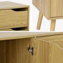Buffet de rangement scandinave. buffet haut. vaisselier. 2 portes. 3 tiroirs. effet frêne. 160cm
