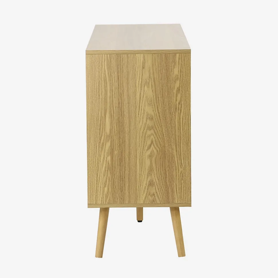 Buffet de rangement scandinave. buffet haut. vaisselier. 2 portes. 3 tiroirs. effet frêne. 160cm