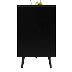 Buffet de rangement 120x35x78 cm noir avec portes sculptées motif chevrons style moderne