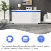 Buffet De Salon Moderne, 2 Portes, 3 Tiroirs, Avec Éclairage LED, 140 X 35 X 72,5 Cm - Blanc
