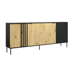 Buffet design IZO 4 portes Noir onyx & Chene clair 220x92x40 cm
