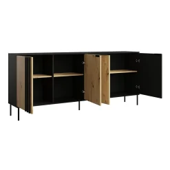 Buffet design IZO 4 portes Noir onyx & Chene clair 220x92x40 cm
