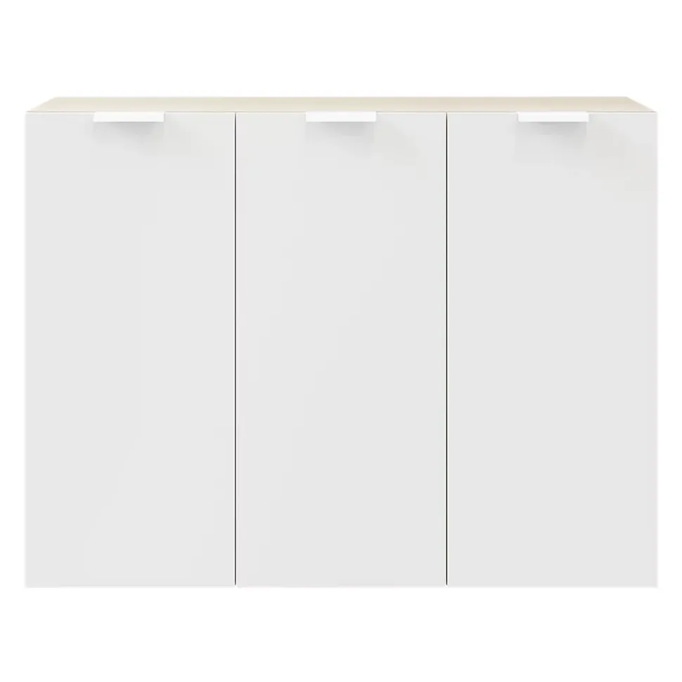 Buffet effet chêne 9 cases 3 portes blanches GoodHome Atomia H. 112,5 x L. 150 x P. 37 cm