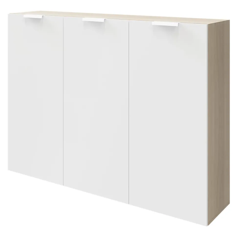 Buffet effet chêne 9 cases 3 portes blanches GoodHome Atomia H. 112,5 x L. 150 x P. 37 cm