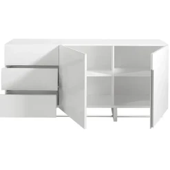 Buffet en bois blanc et acier chromé