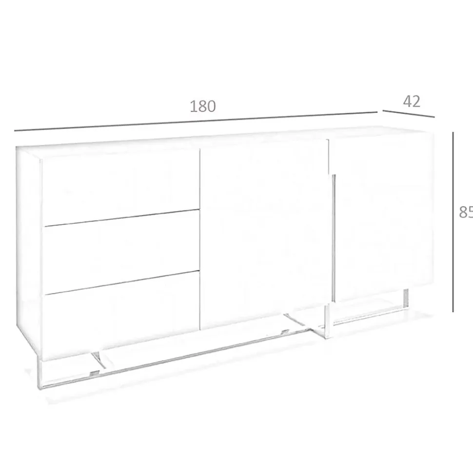 Buffet en bois blanc et acier chromé