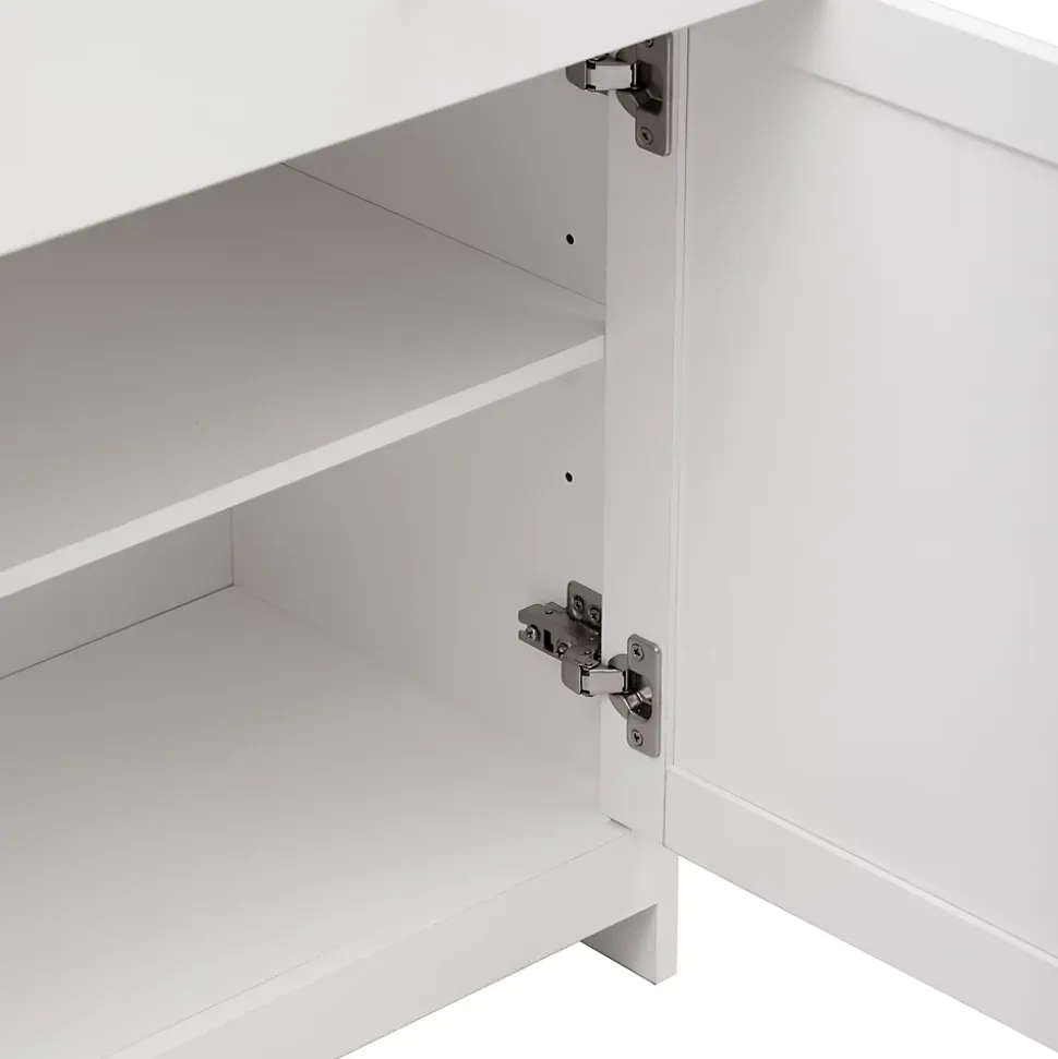 Buffet en Bois Blanc, Meuble de Rangement, Quatre Portes, Trois Tiroirs, étagère réglable, Cuisine,160X37X75CM