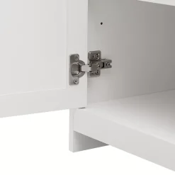 Buffet en Bois Blanc, Meuble de Rangement, Quatre Portes, Trois Tiroirs, étagère réglable, Cuisine,160X37X75CM