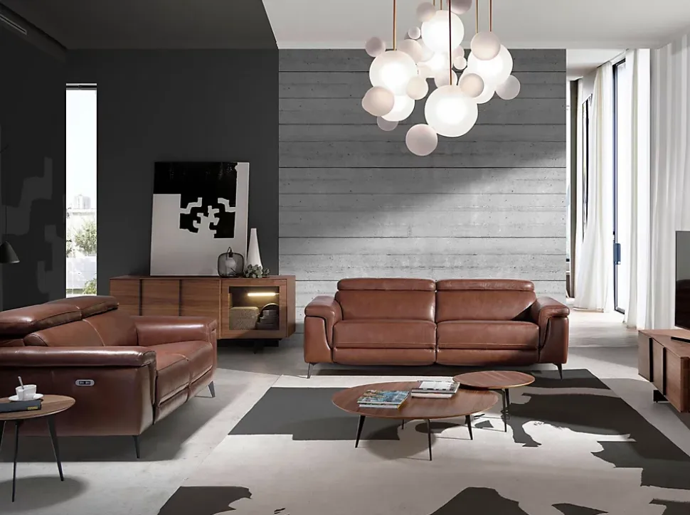 Buffet en noyer et acier noir avec éclairage intérieur