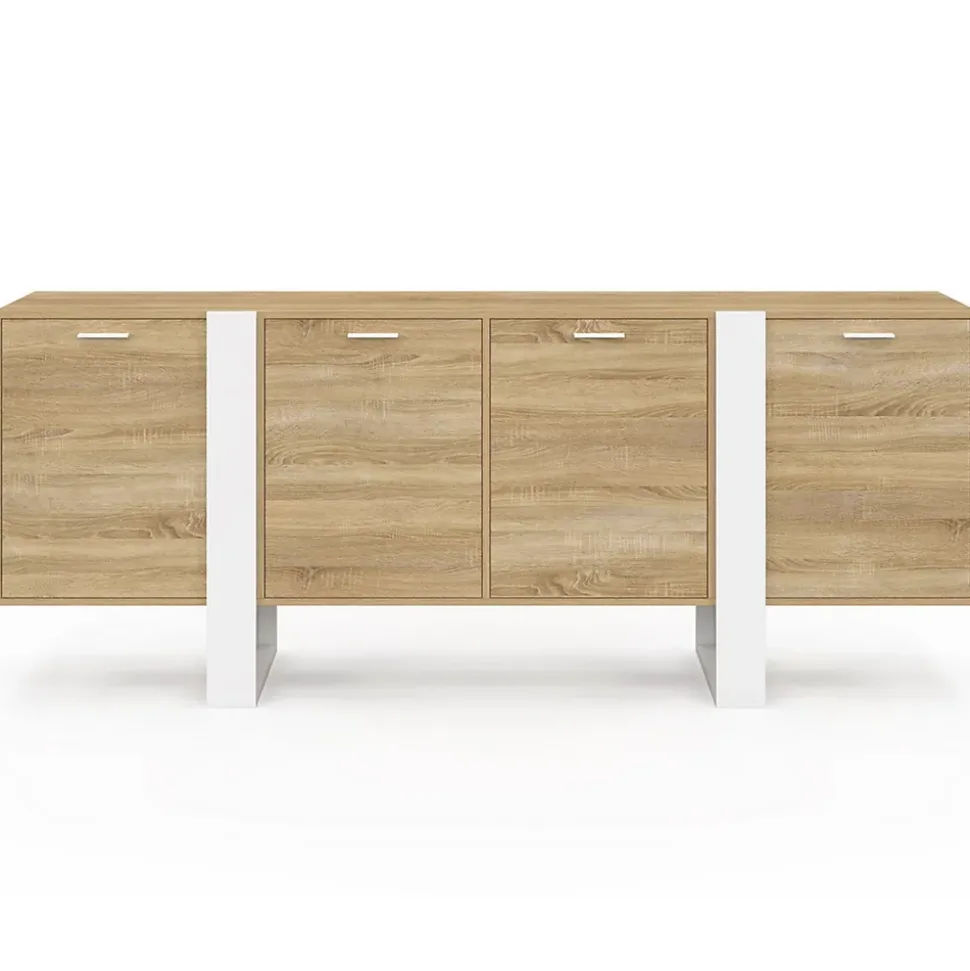 Buffet enfilade 200 cm PHOENIX XXL 4 portes bois et blanc