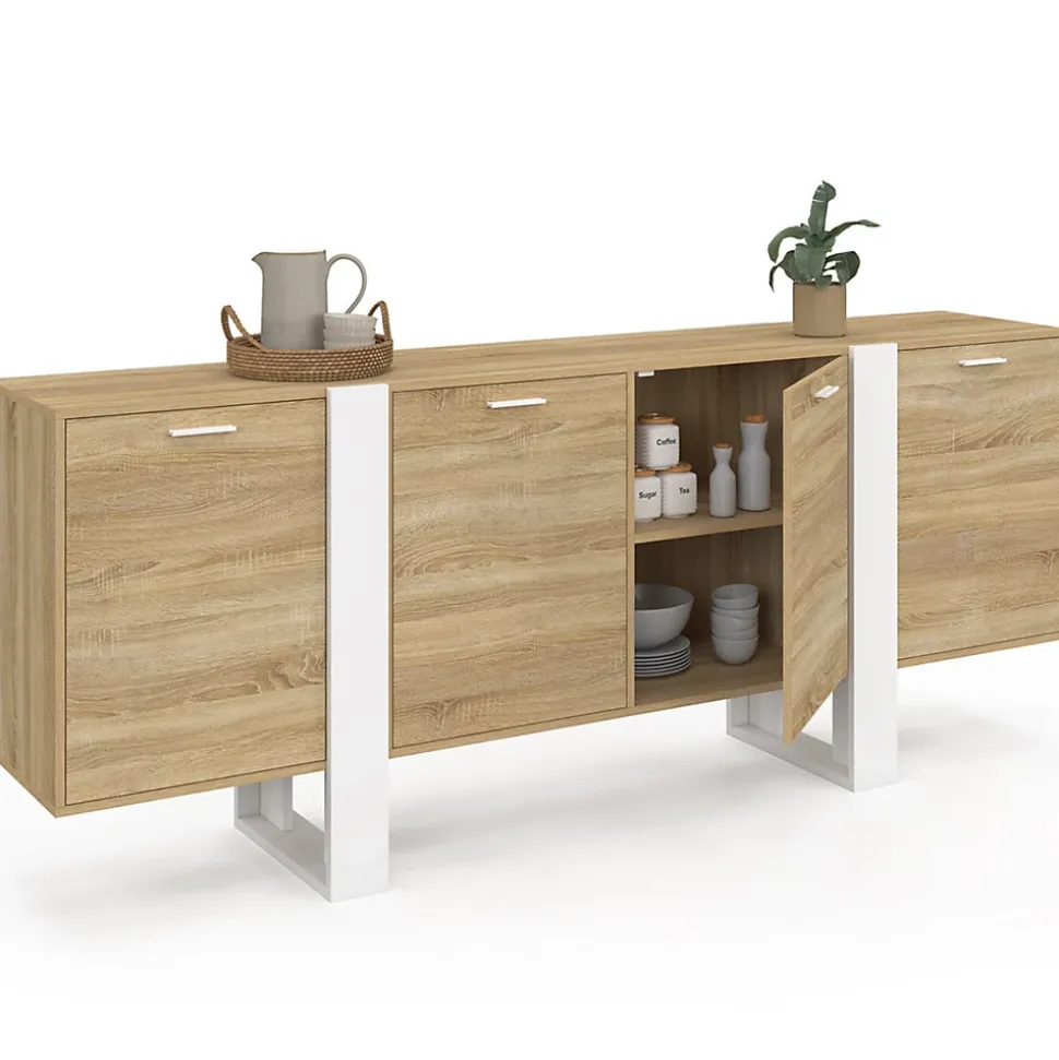 Buffet enfilade 200 cm PHOENIX XXL 4 portes bois et blanc