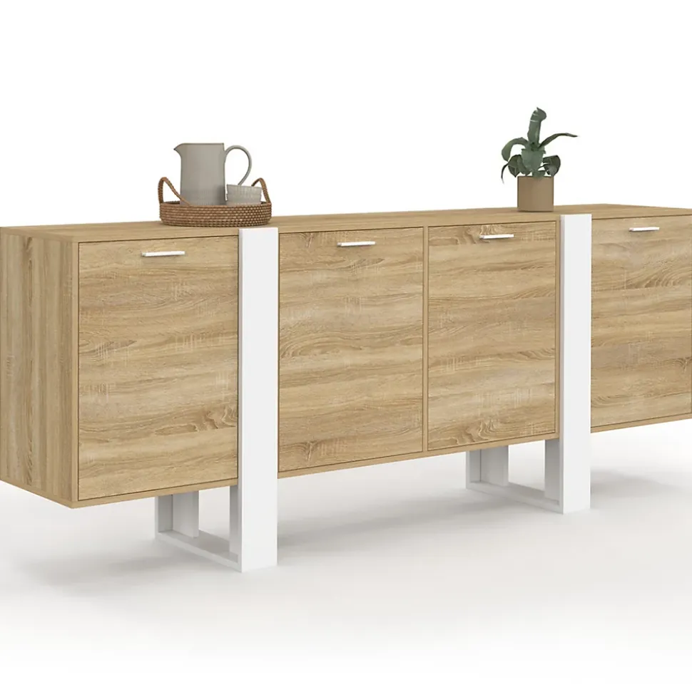 Buffet enfilade 200 cm PHOENIX XXL 4 portes bois et blanc