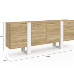 Buffet enfilade 200 cm PHOENIX XXL 4 portes bois et blanc