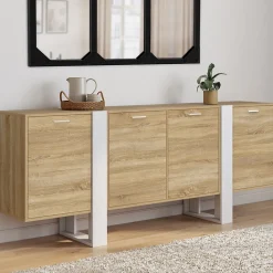 Buffet enfilade 200 cm PHOENIX XXL 4 portes bois et blanc