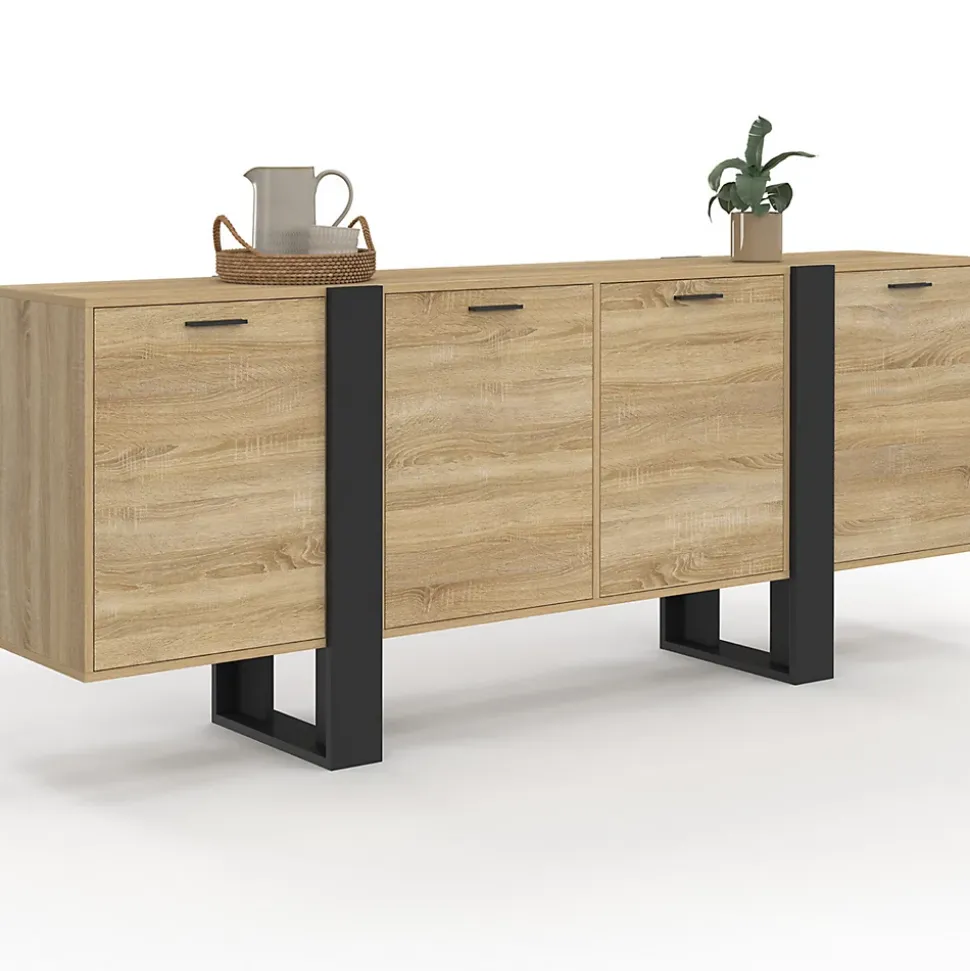 Buffet enfilade 200 cm PHOENIX XXL 4 portes bois et noir