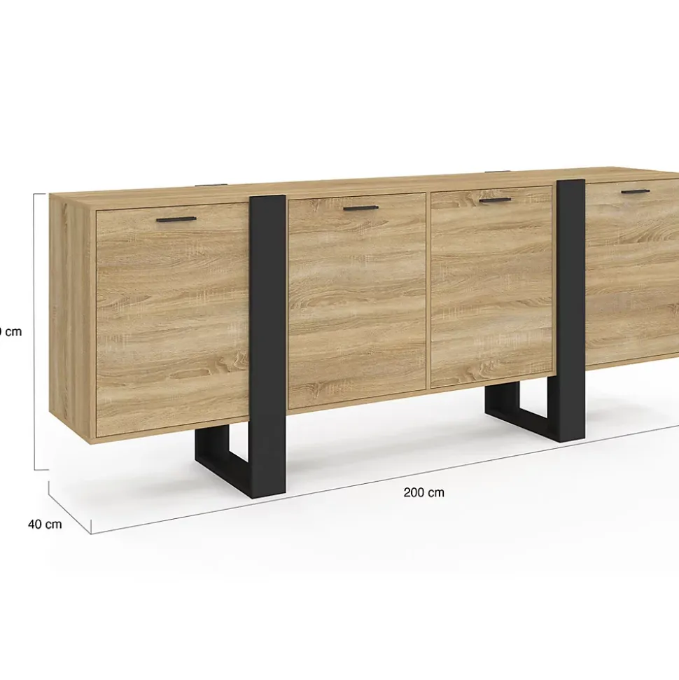 Buffet enfilade 200 cm PHOENIX XXL 4 portes bois et noir