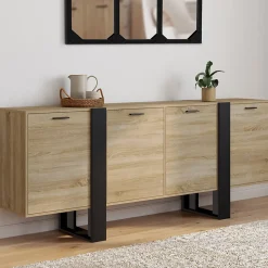 Buffet enfilade 200 cm PHOENIX XXL 4 portes bois et noir