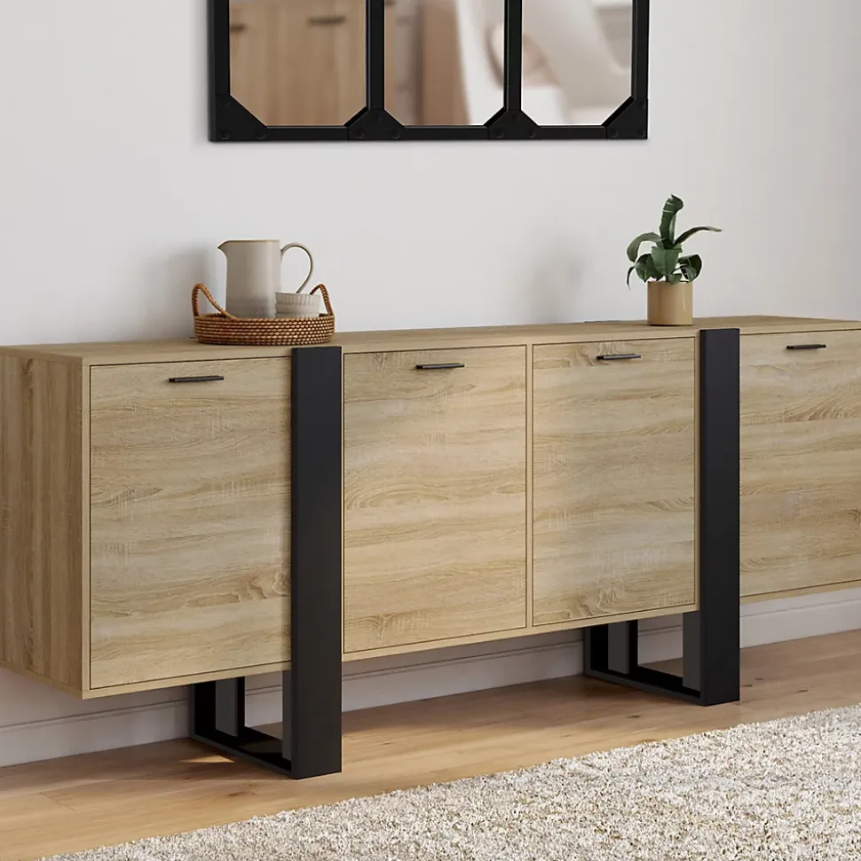 Buffet enfilade 200 cm PHOENIX XXL 4 portes bois et noir
