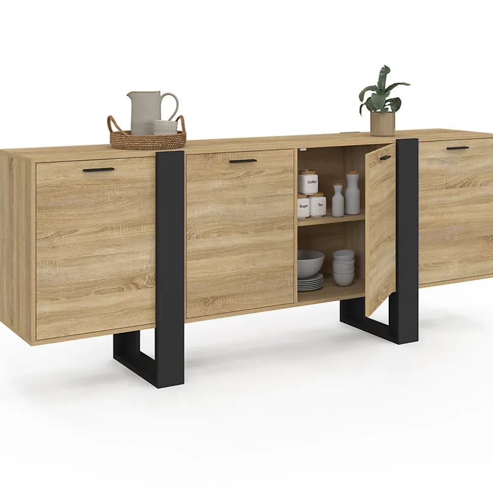 Buffet enfilade 200 cm PHOENIX XXL 4 portes bois et noir