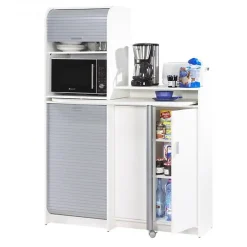 Buffet et Table de Cuisine Pivotante Blanc Alu 9 Niches - L 80 x l 80 x H 105.1 cm